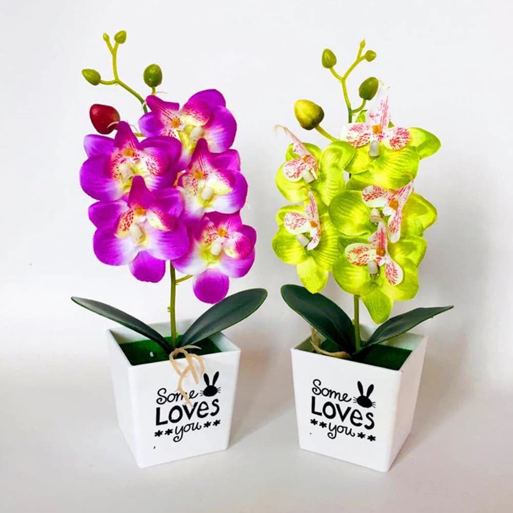 Fake Butterfly Orchid Potted Plant PVC Artificial Flower for Shelf Desk Table Window Sill Home Office Decor Style