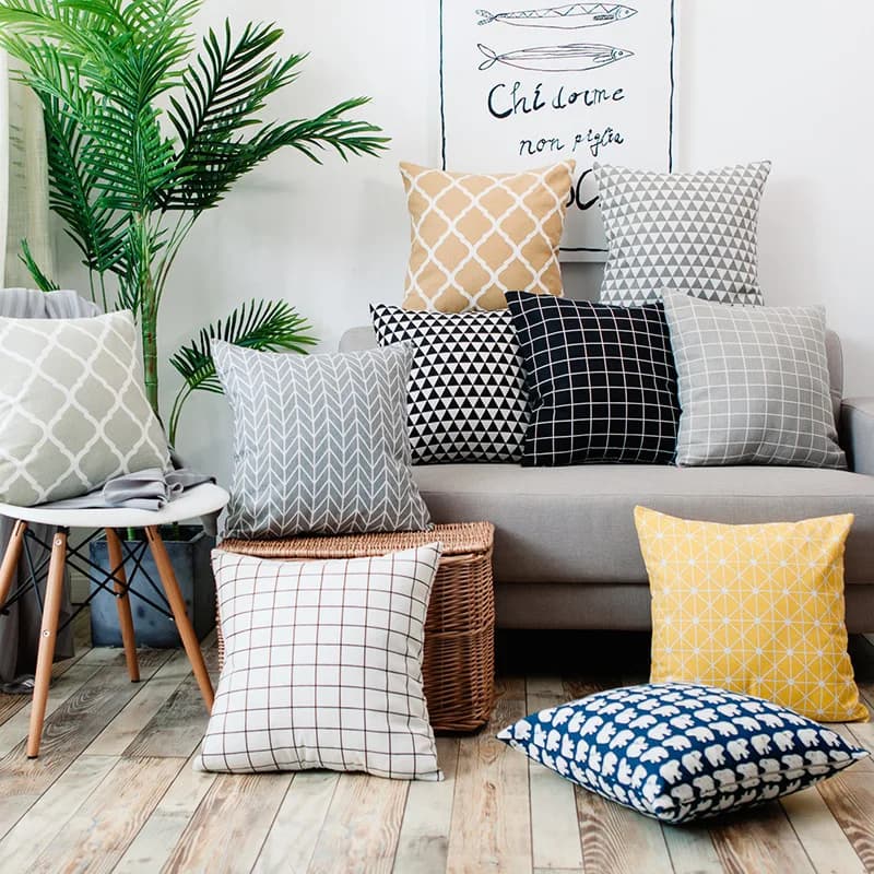 Nordic Cotton Polyester Countryside Plaid Car Pillowcase Home Fabric Sofa Bed Headrest Pillow Cover by Guangmanzhi