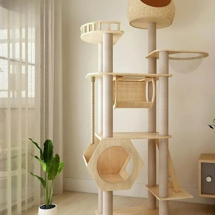 Factory Direct 2026 Solid wood cat climbing frame cat nest tree integrated large luxury t nest villa space capsule shelf small