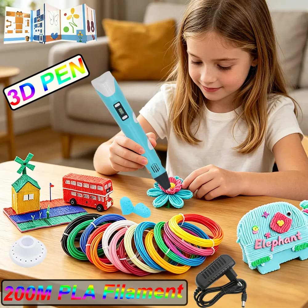3D Pen 3d Printing Pen DIY Drawing Pens PLA Filament Birthday Christmas Gift For Kids Children with Power Adapter Travel Case
