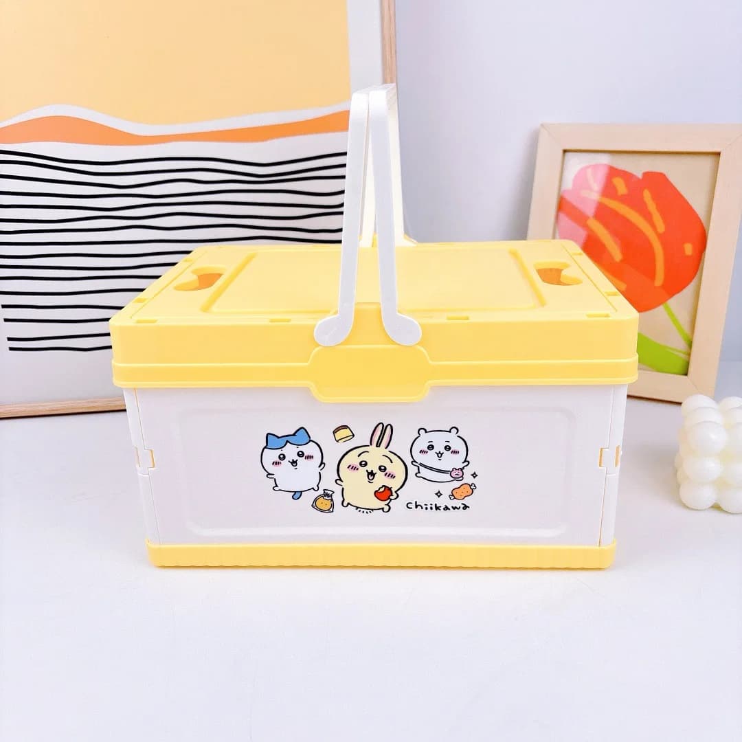 Cartoon Chikawa Outdoor Portable Fruit Basket Snacks Sundries Storage Box Foldable Storage Basket with Lid Dustproof Convenient