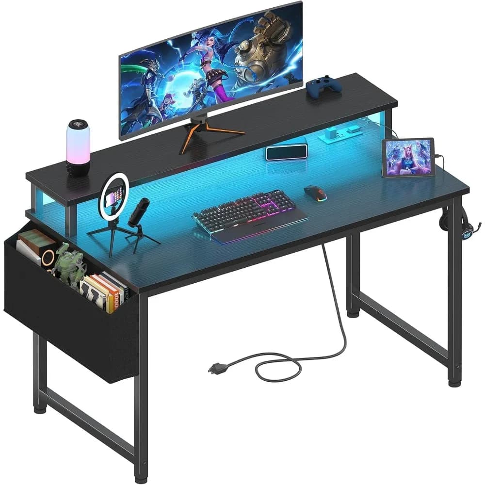 40 inch gaming desk with LED lights, power sockets, USB ports and home office monitor support