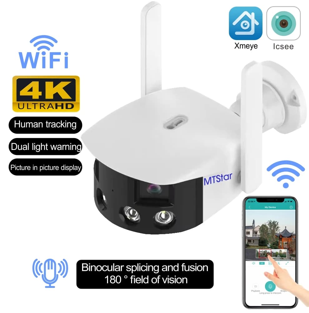 IP camera POE Onvif WiFi external security surveillance Fisheye panoramic double lens 180 ° Ultra wide-angle 4MP H.265 bidirectional voice