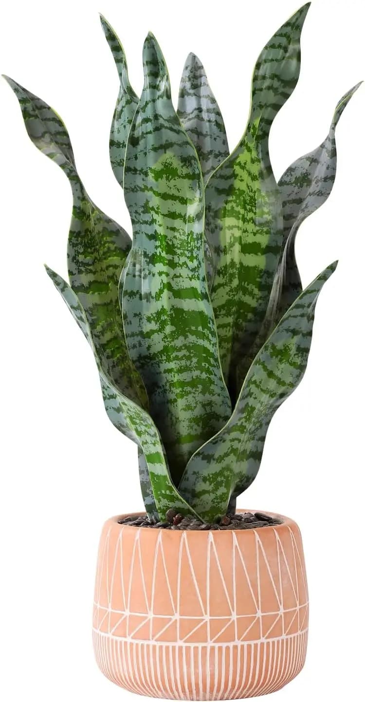 Pianta di Serpente Artificiale Realistica 17" con Vaso in Cemento, Finta Sansevieria Verde per Arredamento Interno Casa, Ufficio, Soggiorno