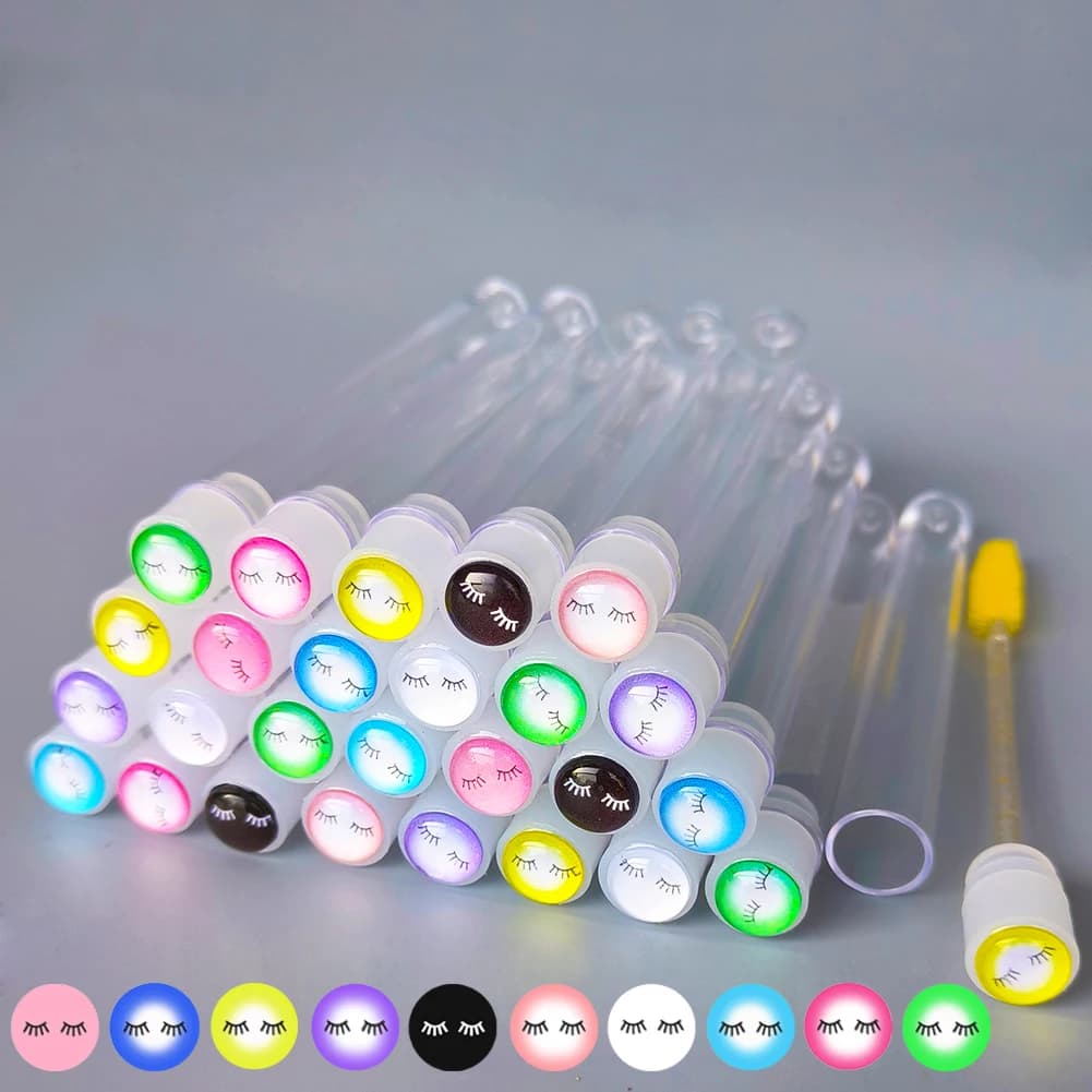 50 pcs Reusable Eyebrow Brush Tube Mascara Makeup Brush Basin Separate Tube Crystal Eyelash Brush Eyelash Extension Tools