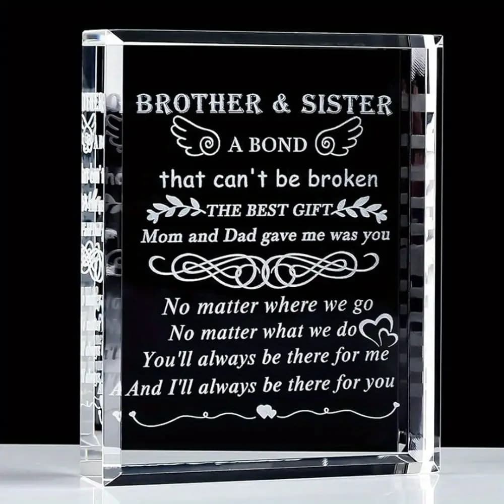 Souvenir in Crystal for Brother and Sister – Birthday Gift and Laser Engraved Centerpiece