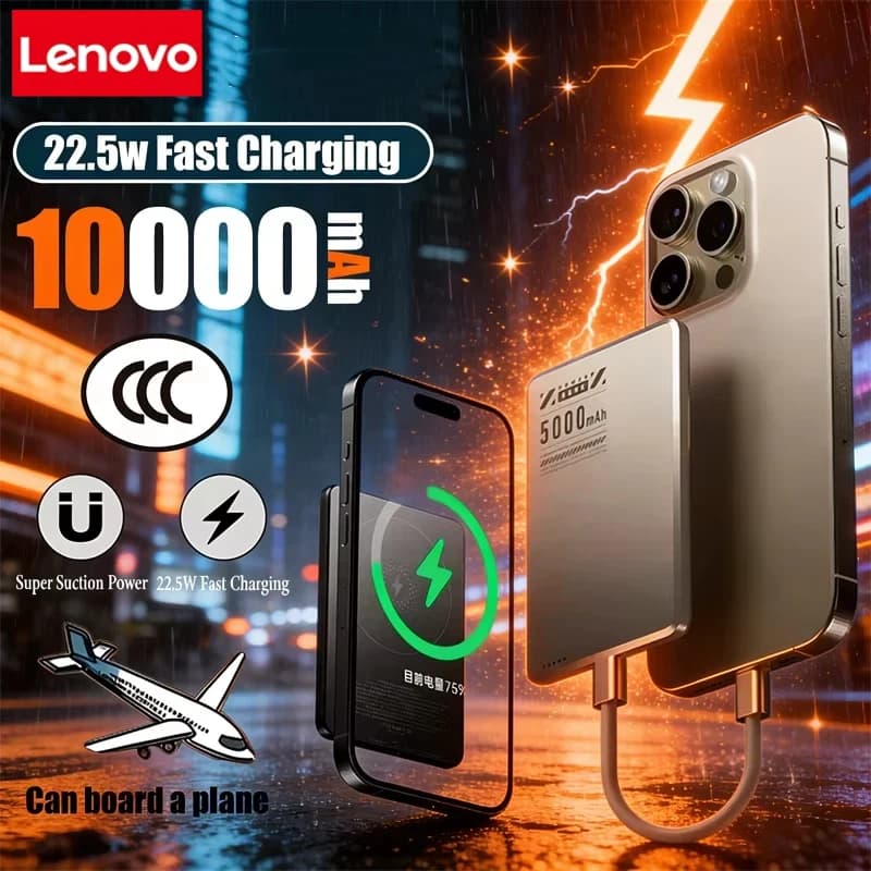 Lenovo Metal Magnetic Power Bank Super Fast Charging Compact Portable Mini Ultra-Thin Wireless Power Bank with Large Capacity