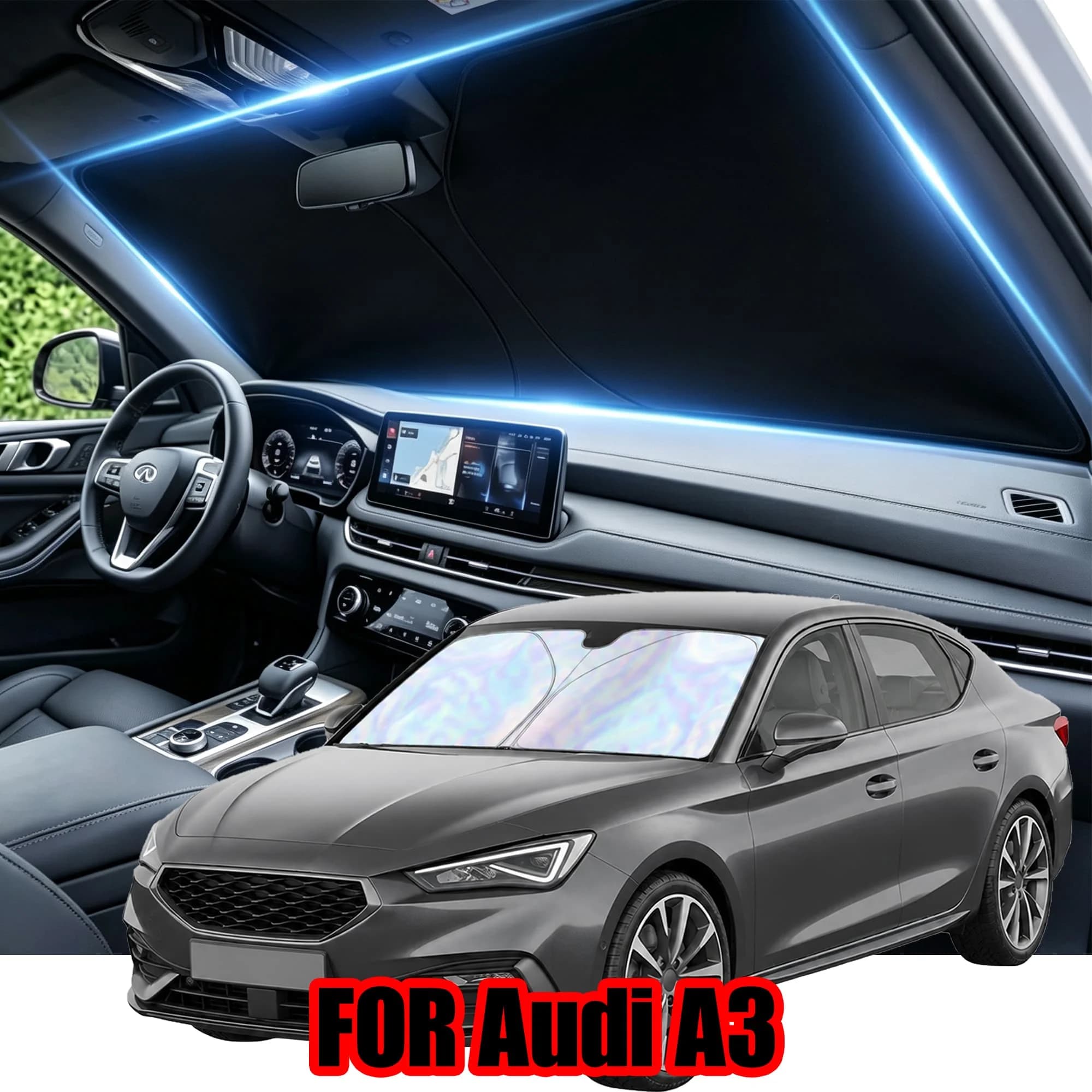 FOR Audi A3 Windshield Sunshade With Laser Coating, UPF50+ UV Protection & Heat Block