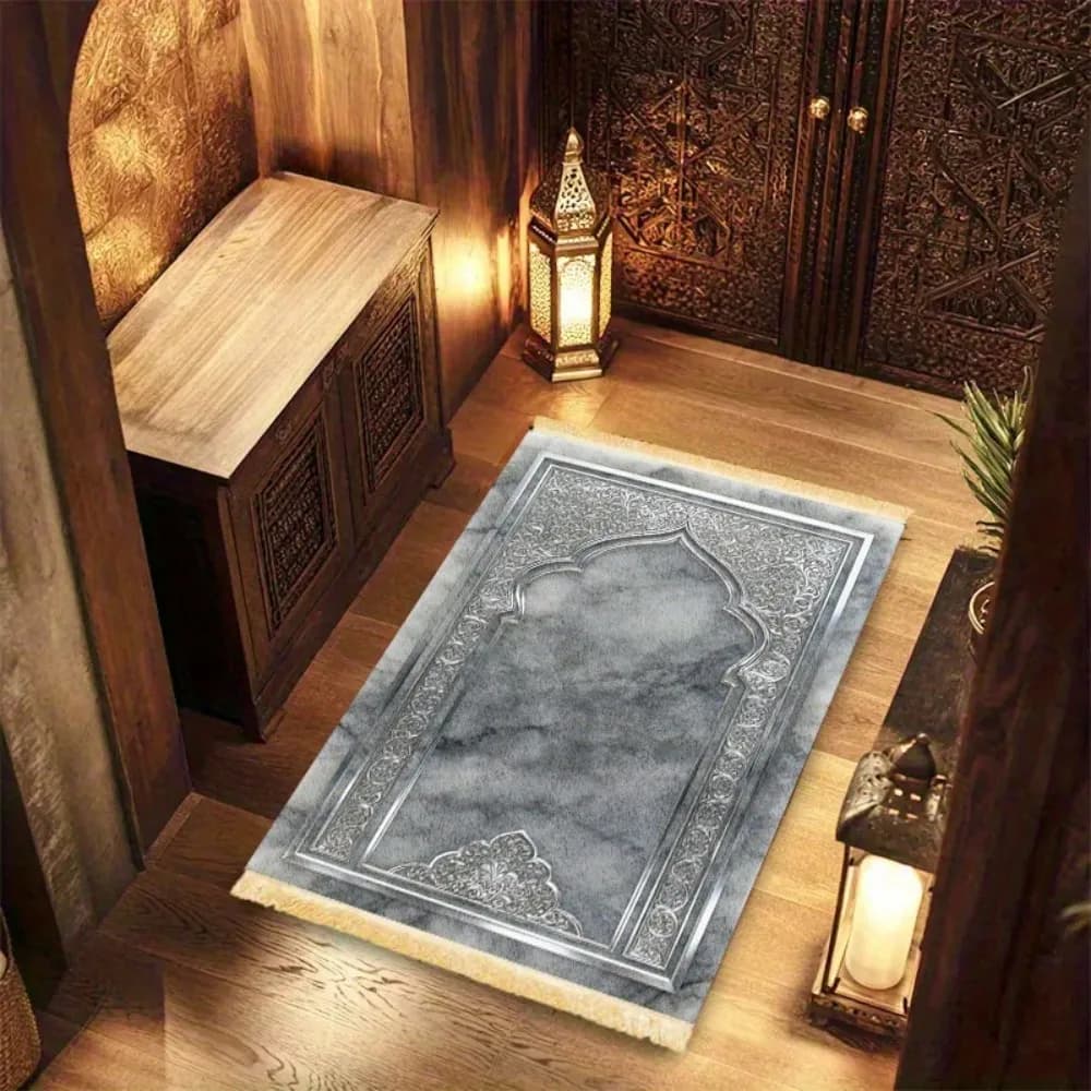 Tappetino da Preghiera Islamico Pieghevole di Lusso VIKAMA, Cuscino Lavabile Romantico Effetto Marmo Vintage, Tappeto Portatile da Viaggio per Salah, Eid, Culto