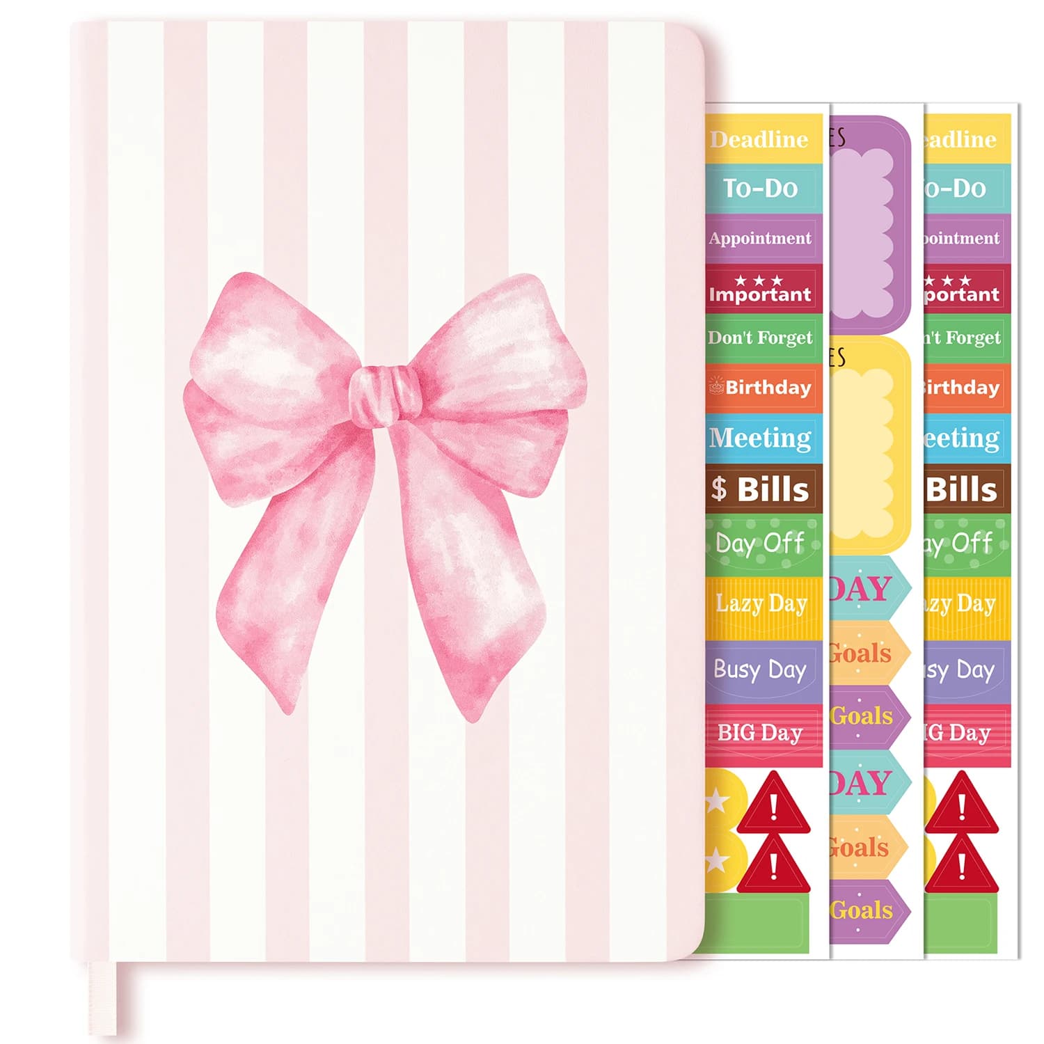 1 pz taccuino con diario a righe con copertina rigida con fiocco rosa con adesivi per pianificatore taccuino con diario coquette per scrivere regalo di lavoro da viaggio