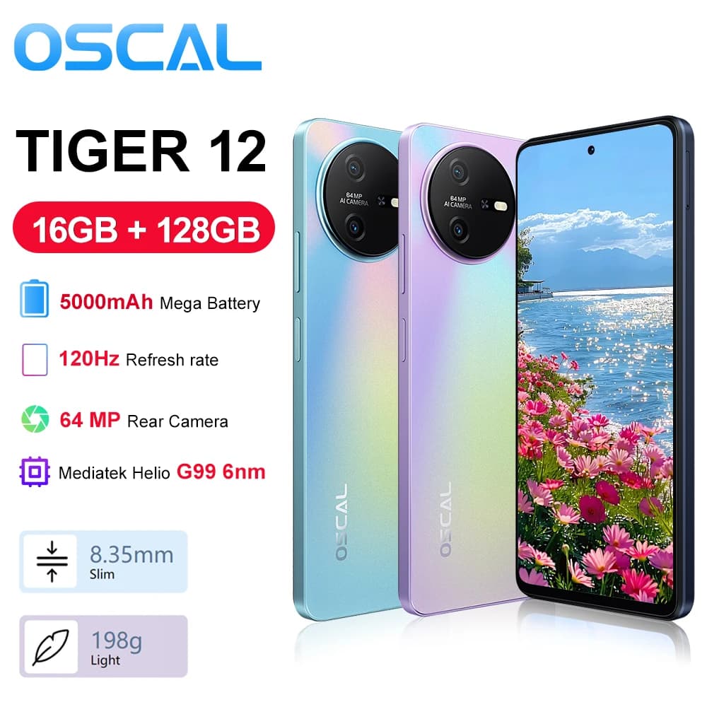 Banda OSCAL TIGER 12 Smartphone 6.78 "120Hz 2.4K Display telefonino 8GB RAM+128GB ROM 64MP Telephon portatile Android 13 NFC