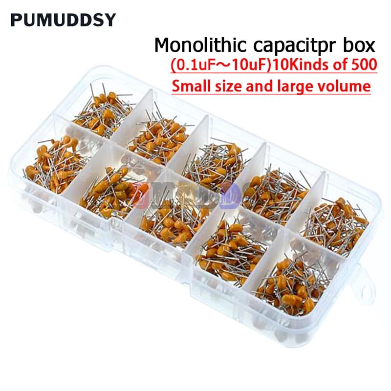 500 pz/lotto 10 valori * 50 pz 0.1uf-10uf(104 ~ 106) 50v condensatori ceramici multistrato kit assortito set di assortimento con scatola di immagazzinaggio