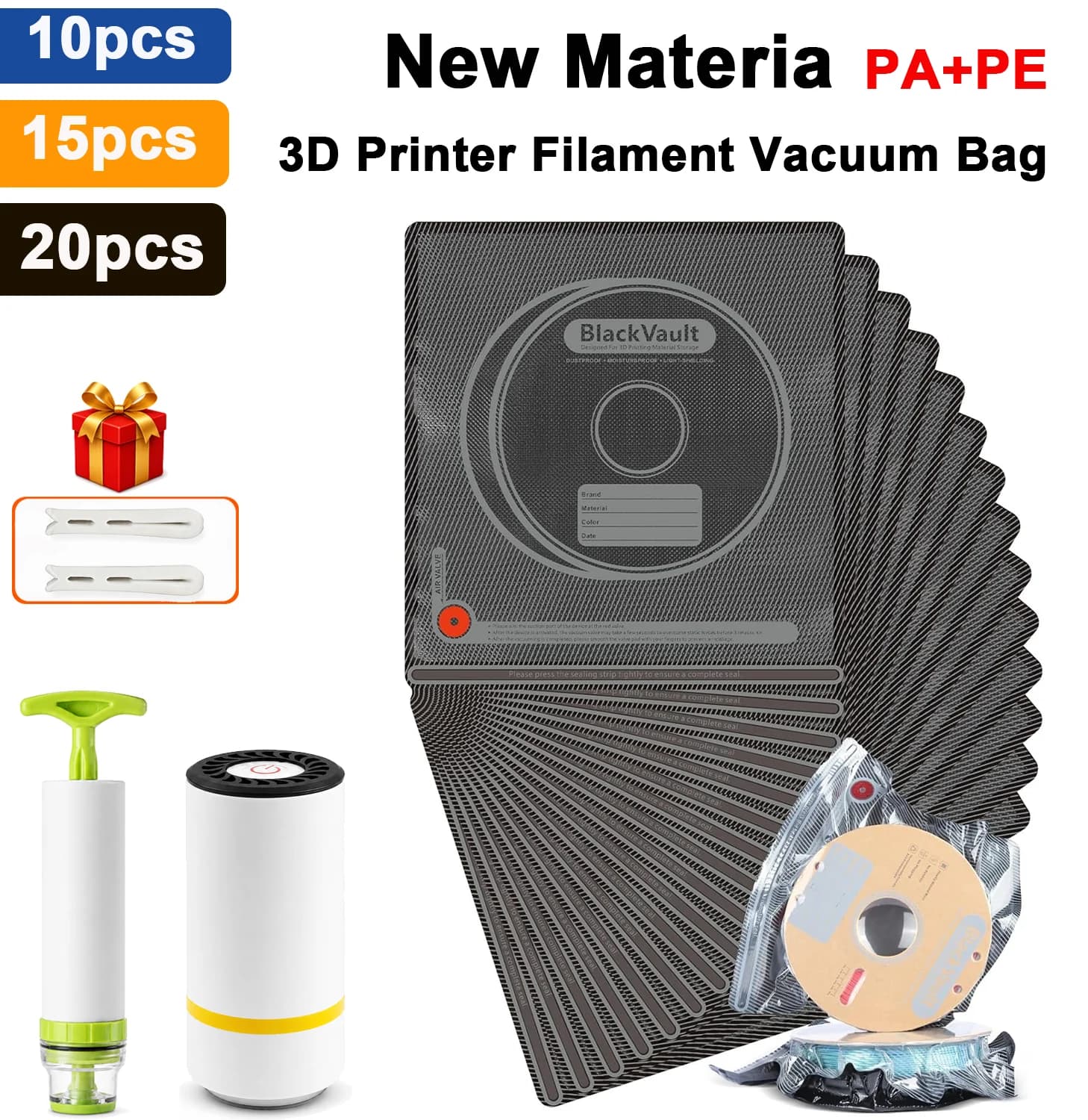 3D Filament Vacuum Storage Bags Kit Lightproof Reusable Seal Bag Dustproof Moisture Resistant for PLA PETG ABS TPU ASA PA PC DP
