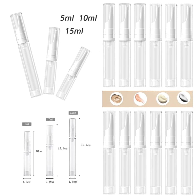 30Pcs 5-15ml Clear Plastic Vacuum Pump Bottles Travel Liquid Foundation Eye Gel Sample Container Empty Tubes Bottle Makeup Tools