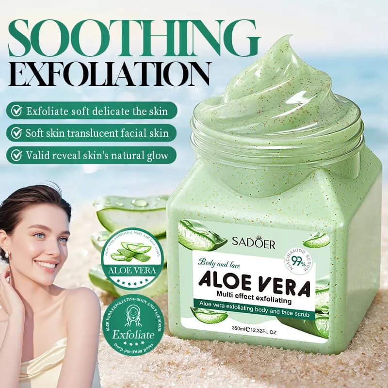 Scrub esfoliante per corpo e viso all'aloe vera per una pulizia profonda e per esfoliare la pelle a squame, idratante e nutriente.