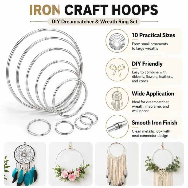 2~10pcs Multi-size Metal Rings Dream Catcher Iron Rings DIY Craft Home Circle Round Home Deco Dreamcatcher Metallic Iron Hoops