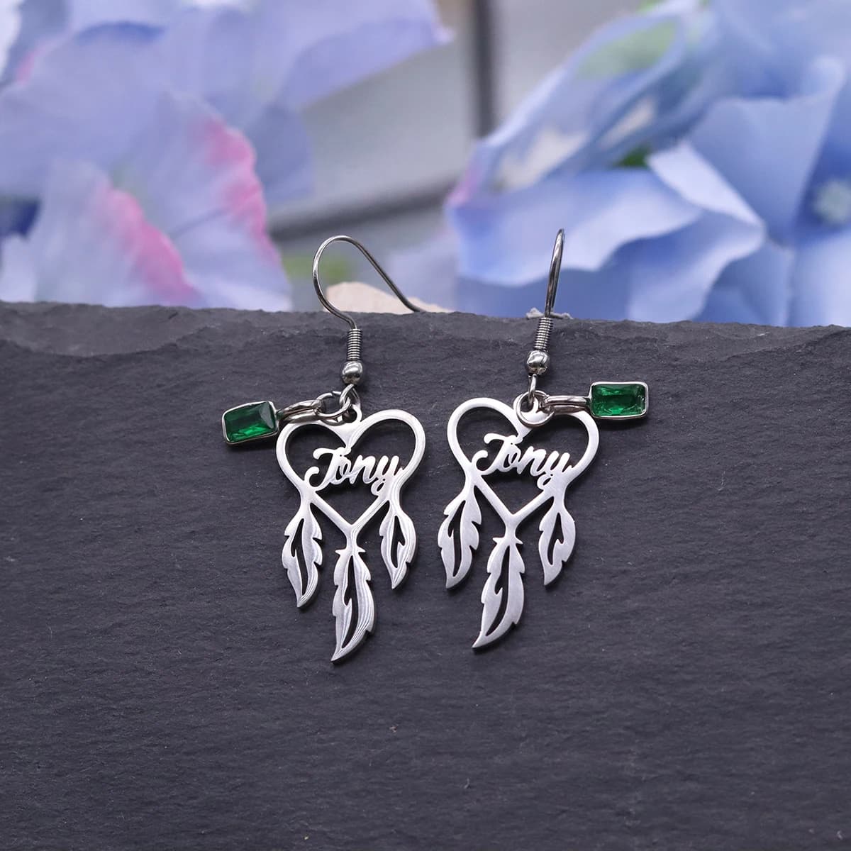 Stainless Steel Heart Dreamcatcher with Custom Personalized Name Pendant Earrings for Women Ear Hook Drop Dainty Jewelry Gifts