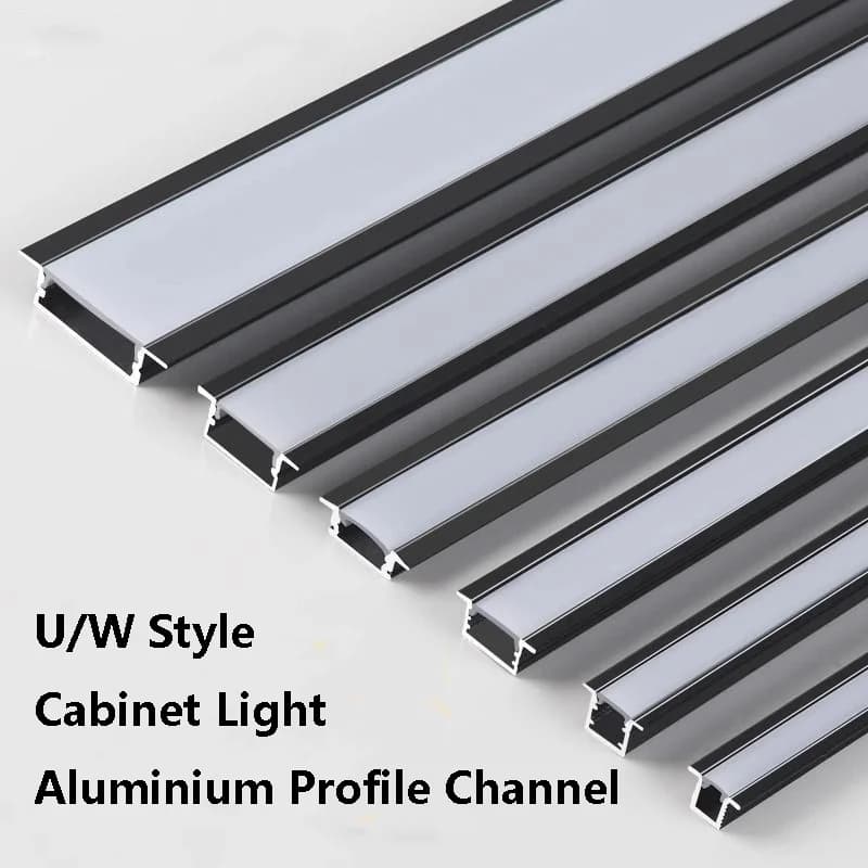 U/W Style 0.5/1M LED Cabinet Light Aluminium Profile Channel Kitchen Cabinets Wardrobe Bookcase Embedded Linear Hard Strip Light