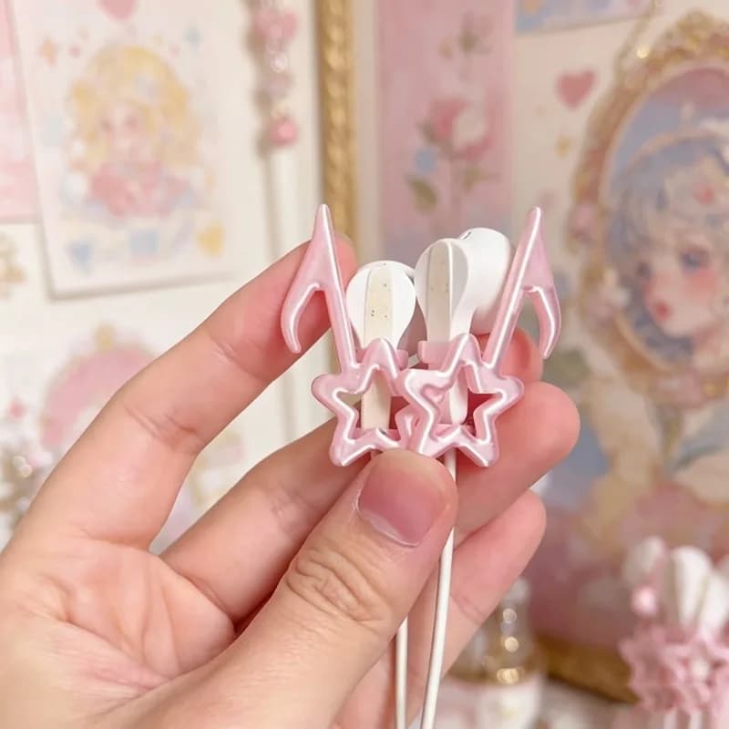 Decorazione per Auricolari con Ali Rosa e Stelle, 2 Pezzi di Charm Estetici per Cuffie, Accessori Kawaii per la Decorazione del Setup Gaming Femminile