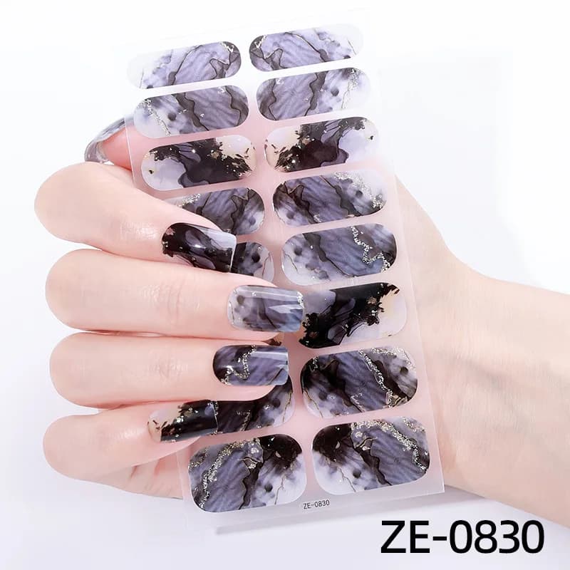 16 Tips Adesivi per Unghie Effetto Marmo Sfumato Cielo Stellato, Strisce Adesive Glitterate per Decorazione Manicure