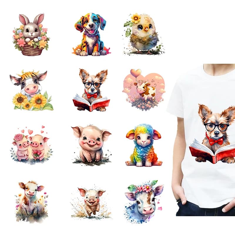 1 pz 15CM Kawaii maiale e mucca DTF trasferimento di calore ferro su bambino t-shirt zaino decorazione fai da te per ragazzi e ragazze abbigliamento
