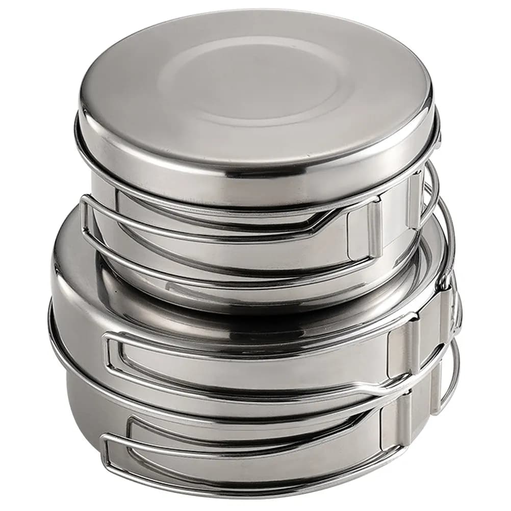 1Set Stainless Steel Camping Cookware Set Portable Lightweight Outdoor Cooking Kit with Stew Pot Frying Pan Plates Cups