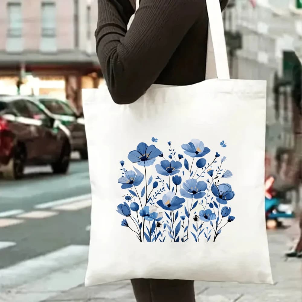 Borse da shopping con fiori, margherite, lavanda e rose, borsa tote in tela floreale, borse a tracolla, borsa tote per la scuola, carina, riutilizzabile ed ecologica