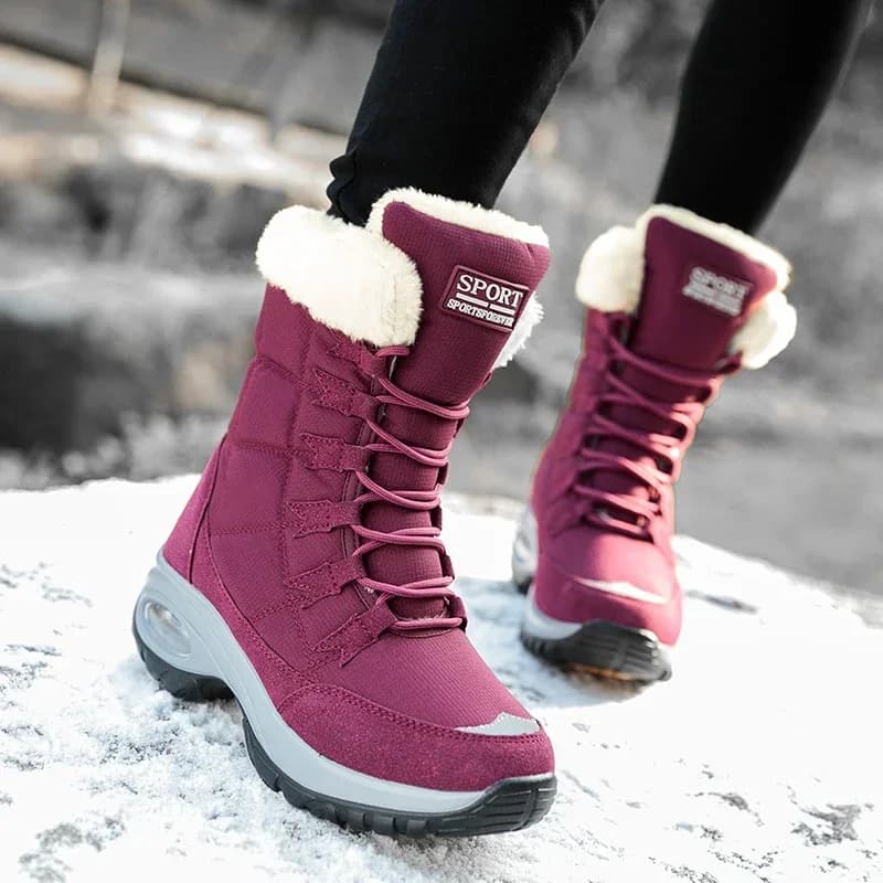 Stivali alti alla coscia da donna Stivali da neve caldi in pelliccia con plateau Scarpe invernali Slip on impermeabili da donna Comodi stivali da trekking alla caviglia per esterni