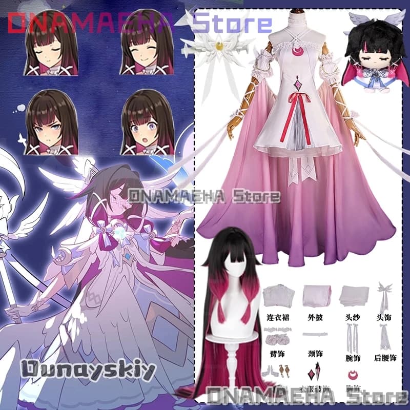 ONAMAEHA @ Gioco GenshinImpact FES Damselette Columbina Costume Cosplay Columbina Rosa Tulle Mantello Tuta Vestito Anime Gioco di Ruolo