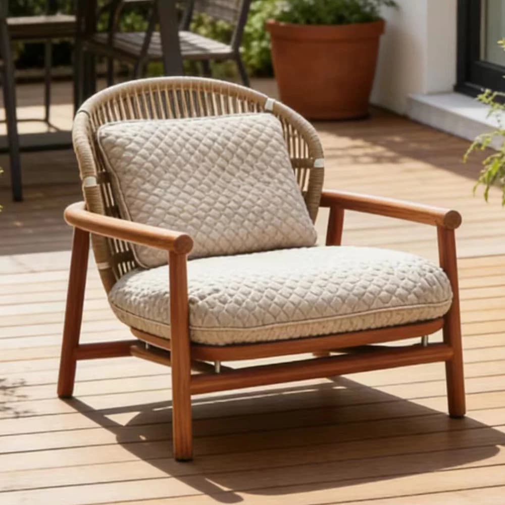 # Set di Divani in Legno di Teak Moderno con Cuscini Impermeabili, Mobili da Giardino e Patio, Sedia per il Relax all'Aperto