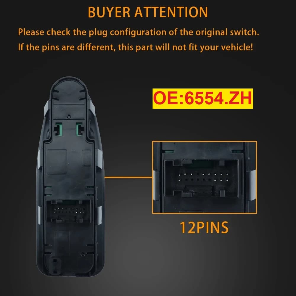 Interruttore di Controllo Finestrini Elettrici per Citroen Scudo, Jumpy, Dispatch e Peugeot Expert 2007-2016, 6554.ZJ 6554.ZH