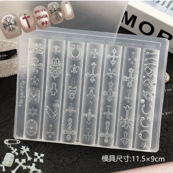 Stampo per Unghie a Croce Gotica 3D, Stampo per Nail Art Trasparente, Stampo per Incisione di Lettere Gotiche Punk, Stampo Riutilizzabile per Decorazione Unghie, Strumenti per Manicure