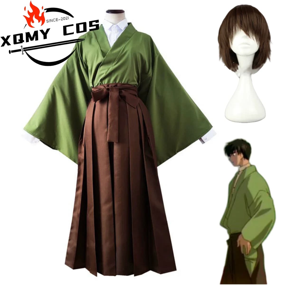 XQAnime Card Captor Sakura Kinomoto Touya Costume Cosplay Kimono Green Japanese Bathrobe Coat Wig Woman Dress Halloween