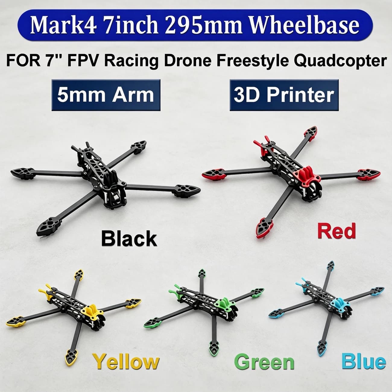 Mark4 7inch 295mm Wheelbase Quadcopter Carbon Fibe Frame Kit with 5mm Arm 3D Printer for 7'' FPV Racing Drone Freestyle DIY Part