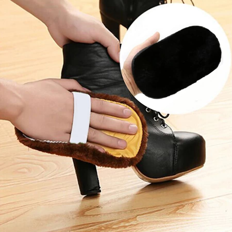 Guanti per lucidare scarpe Panno per lucidare scarpe in pelle multifunzionale Panno per pulizia portatile morbido peluche per scarpe Panno lucido tenuto in mano