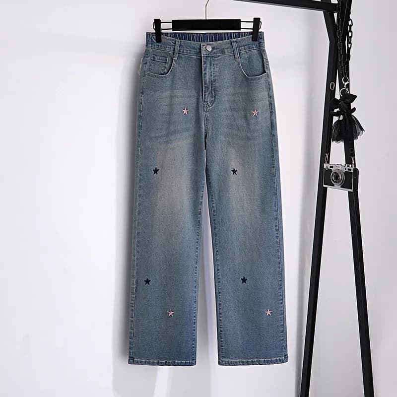150Kg Plus Size Donna Primavera Autunno Jeans Pantaloni larghi dritti a vita alta in denim Blu 4XL 5XL 6XL 7XL 8XL 9XL
