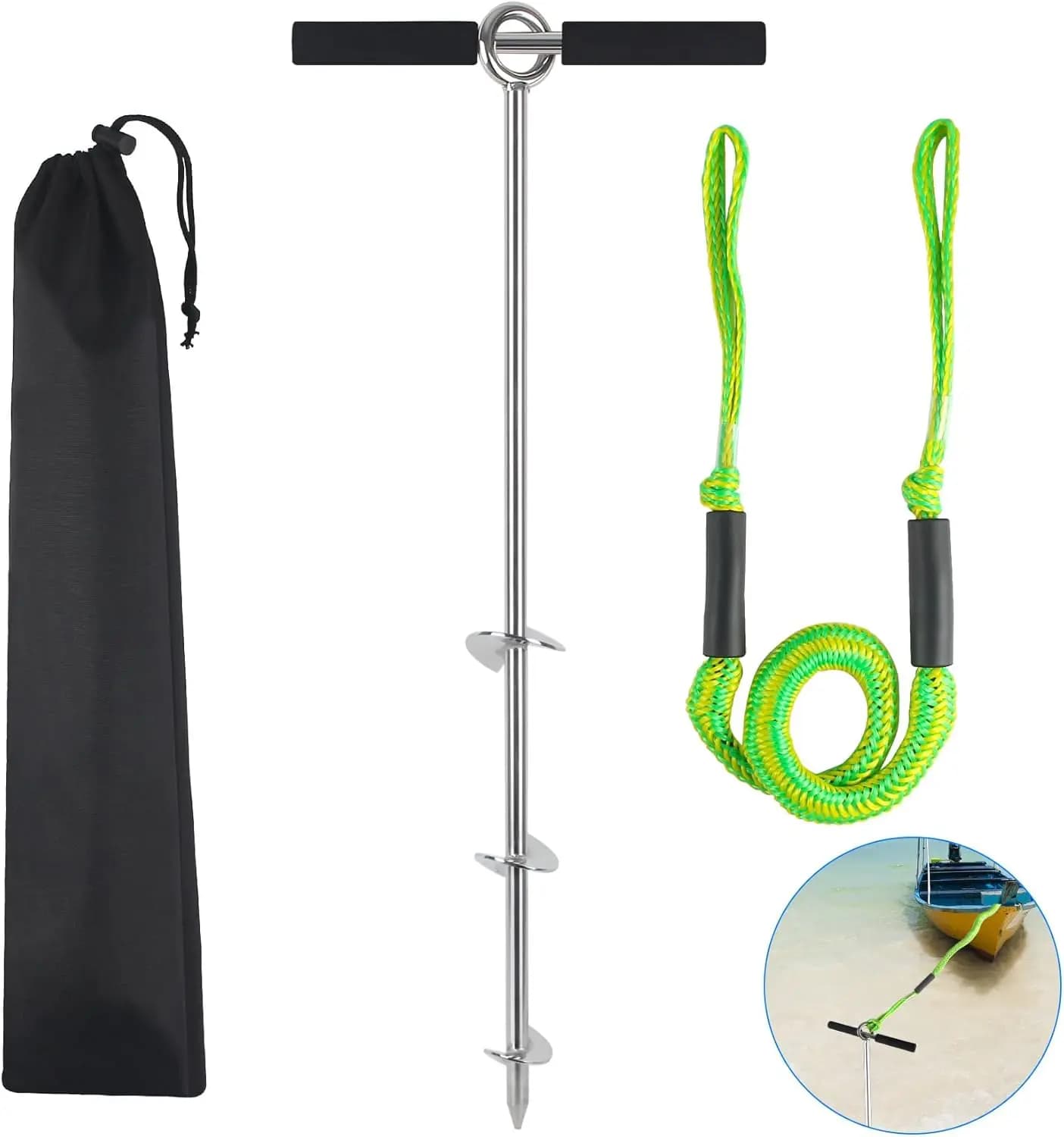 Ancora da Sabbia da 18/24/36 Pollici per Barche, Ancora a Vite in Acciaio Inossidabile con Manico, Ancora per Acque Basse per Moto d'Acqua, Pontone, Kayak