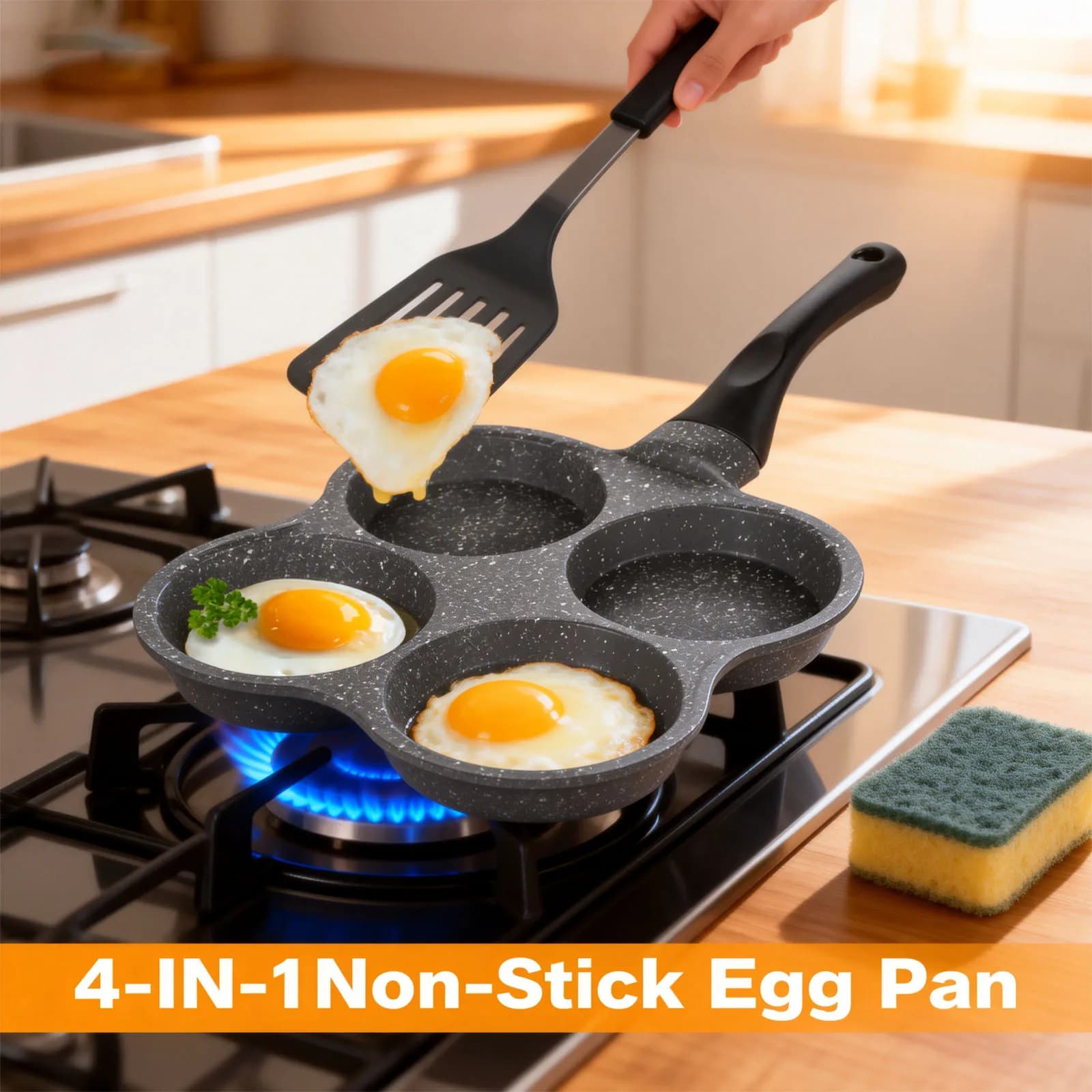 Pancake and Eggs Fries with 4 Parts, Handle and Crepe Maker Function for Breakfast and Eggs - Kitchen Tools