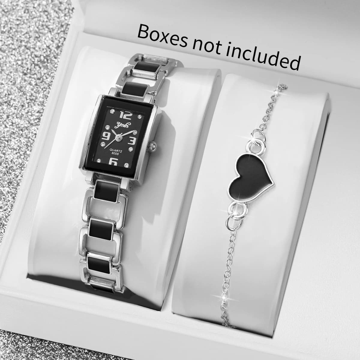 Set of 2 Women's Watches with Arabic Dial and Heart Bracelet, Women's Quartz Watch, Gift for Girls (Without Box)