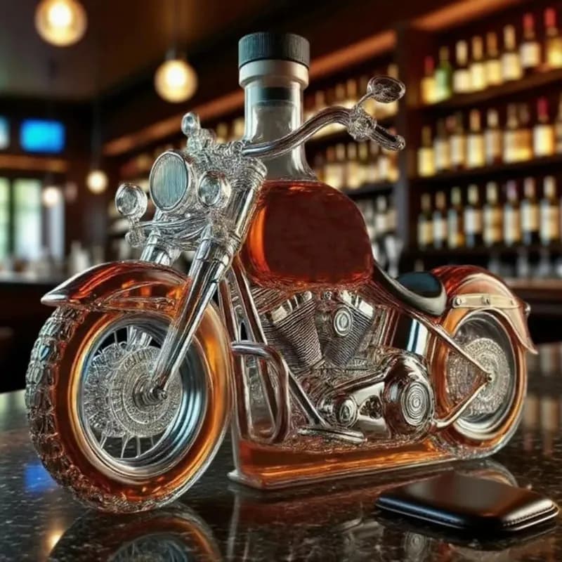 Decanter per whisky in stile motociclistico, bottiglia decorativa in vetro artigianale per whisky e vino, design 3D a forma di motore di moto, per bar e scrivania.