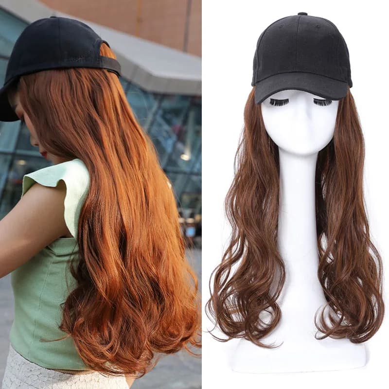 Parrucca sintetica con cappello Parrucca da baseball regolabile con acconciatura ondulata lunga e riccia per donna"