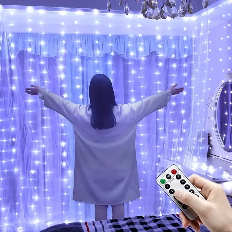 Stringa per tende da 300 LED con telecomando – 3X3M, 8 modalità per Ramadan e decorazioni natalizie (Bianco)