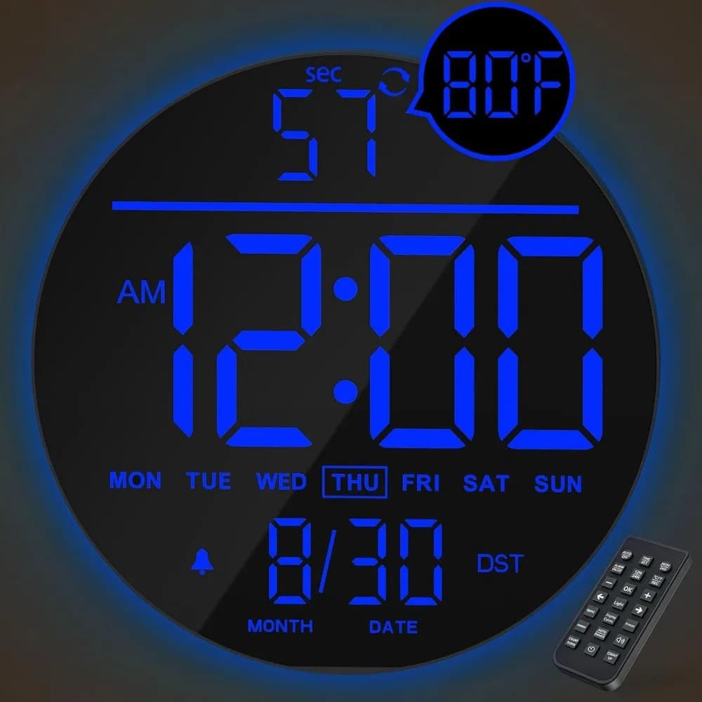 Orologio da parete a LED da 10 pollici con secondi, sveglia, timer, RGB, DST, temperatura per camera da letto/soggiorno/ufficio/palestra