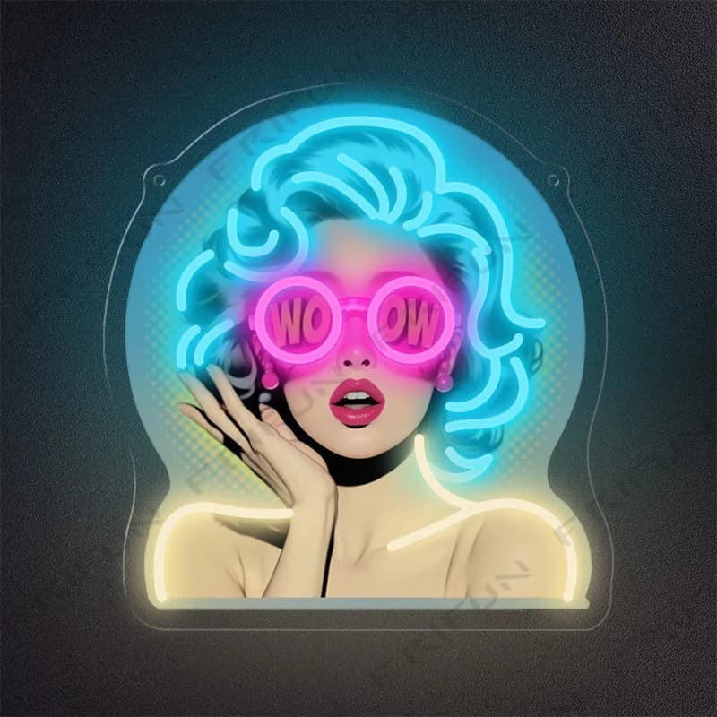 Insegna luminosa WOW Curl Girl con stampa UV, decorazione da parete a LED con alimentazione USB, luce al neon dimmerabile per cameretta delle ragazze, feste, men cave, soggiorno.