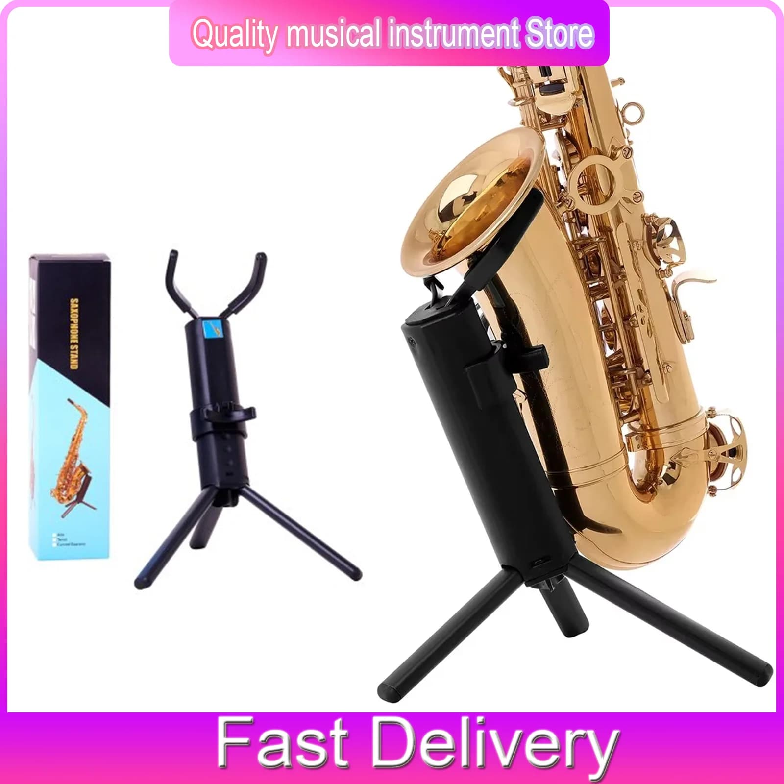 Support for Sassofono Tenor and Contralto, Foldable and Portable, Professional with Metal Legs, Treppiede for Fiato Instruments with Transport Bag