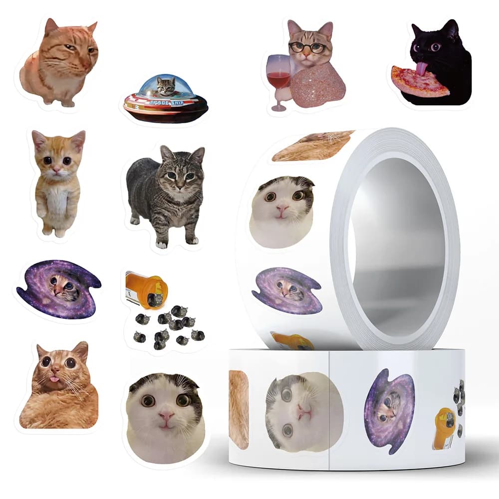 500pcs/Roll Funny Cat Meme Sealing Stickers Cute Cartoon Graffiti Decals DIY Notebook Fridge Suitcase Kawaii Animal Sticker Pack