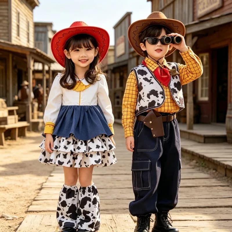 Western Cowboy Themed Children's Performance Costumes, Boys' and Girls' Garden Party Role-playing Sets, Movie Outfits
