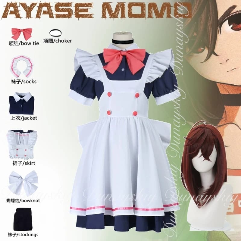DAN DA DAN Anime Ayase Momo Cosplay Spice Girl Studente delle scuole superiori Abito bianco nero Parrucca marrone Tutti i set
