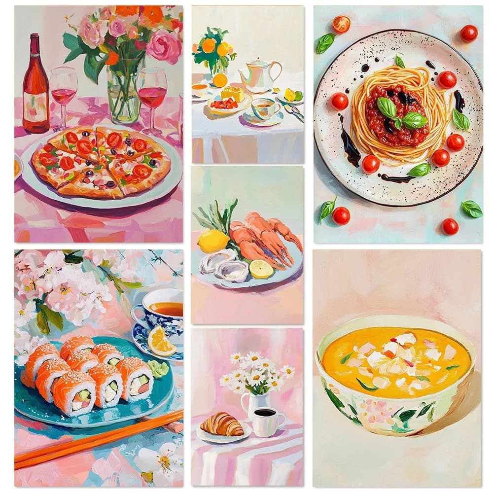 Delicious And Enticing Food Paint Art Posters Canvas Print Restaurant Kitchen Hotel Dining Table Background Wall Decorat