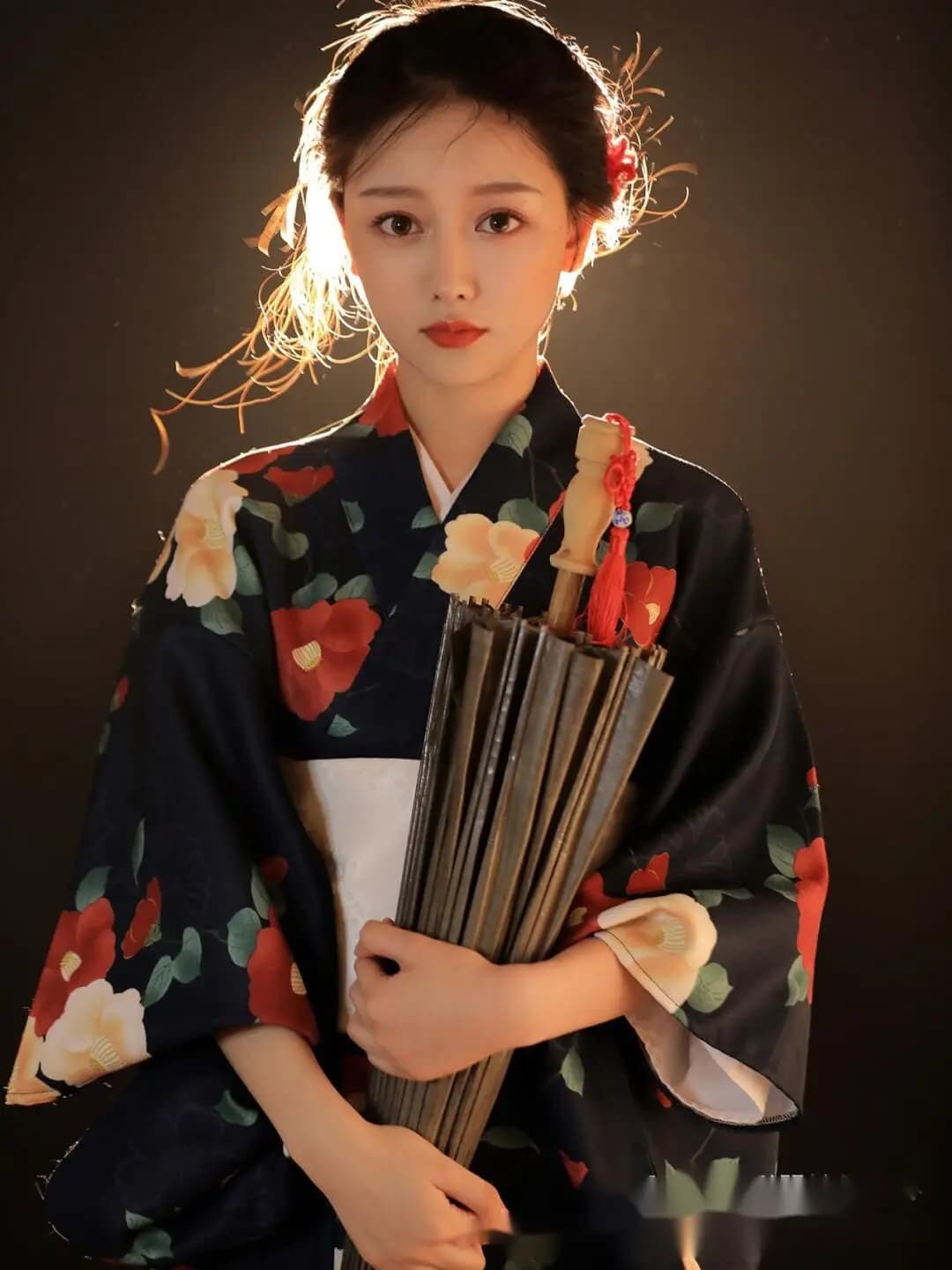 New Girl kimono Modified Japanese tradition vintage dress Lovely black tea flower bathrobe kimono